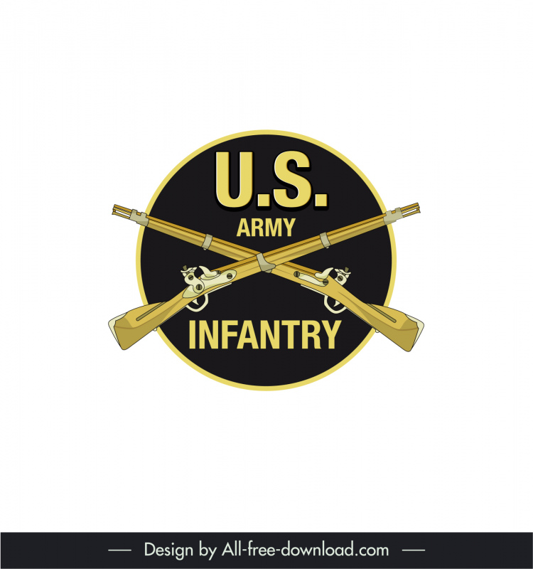 us army infantry branch insignia logotype elegant classic symmetric long guns sketch