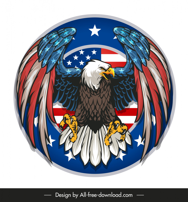 usa eagle insignia icon flat circle isolation symmetric winged eagle sketch