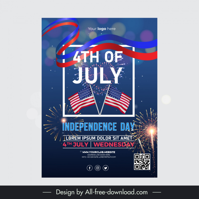 usa independence day flyer template modern fireworks flags ribbon decor