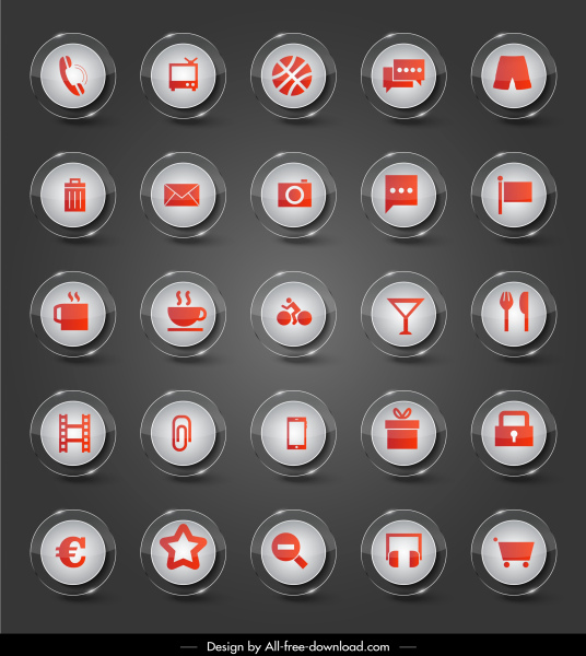 user interface icons collection modern shiny circle design