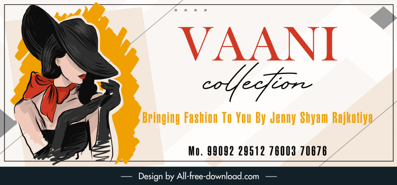 vaani collection advertising banner flat handdrawn classic lady sketch