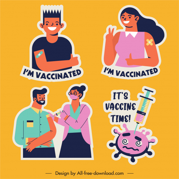 vaccination design elements cartoon characters virus sketch