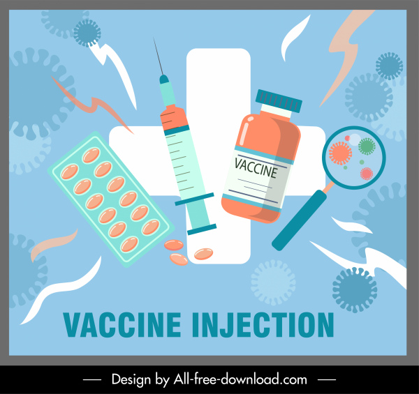 vaccination poster medical elements sketch flat colorful sketch
