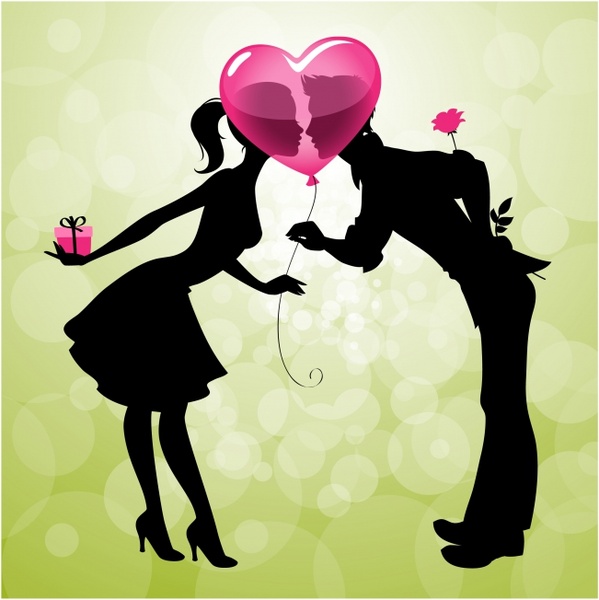 valentine39s day cartoon couple kissing silhouette vector 