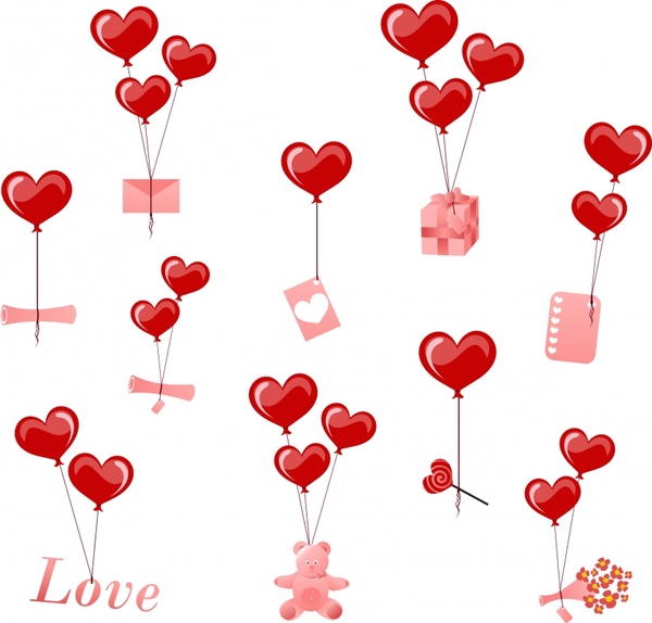 valentines design elements floating hearts balloon gifts icons