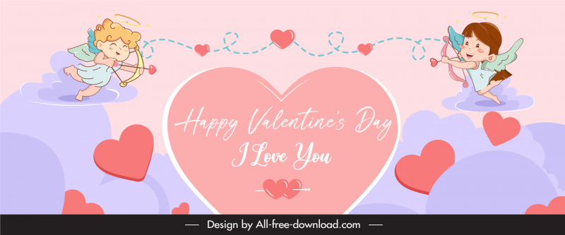 valentine banner template cute playful angels hearts sketch