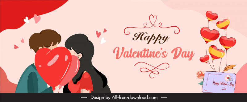 valentine banner template romantic kissing couple sketch hearts decor