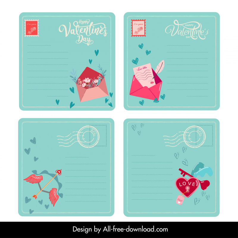 valentine cards collection envelope love symbols sketch