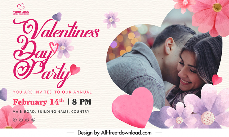 valentine day party banner template flower heart couple decor