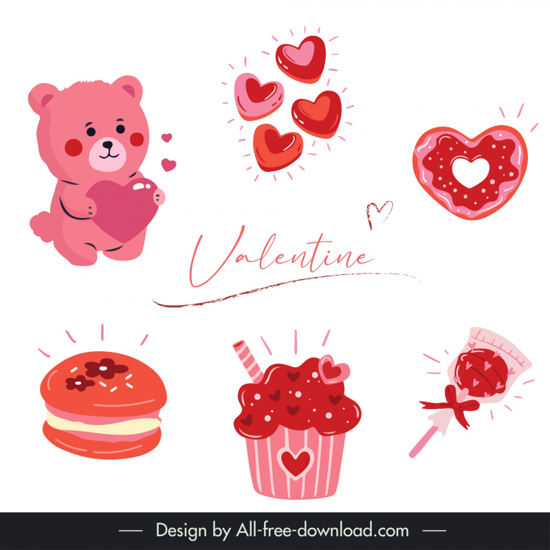 valentine design elements  cute classic symbols