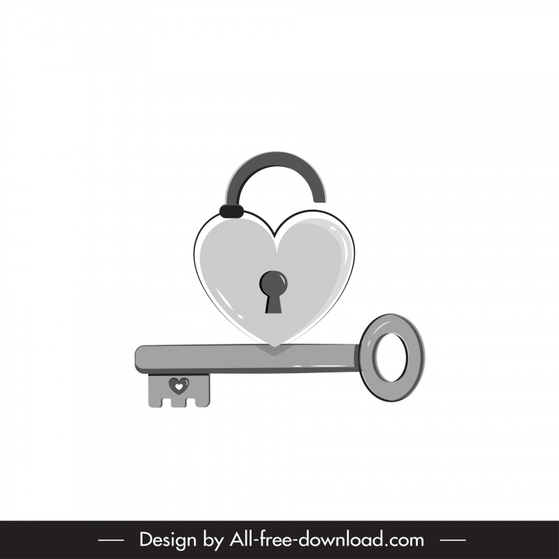 valentine key lock design elements black white outline