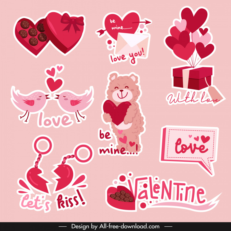 valentine stickers icons flat cute love symbols outline 