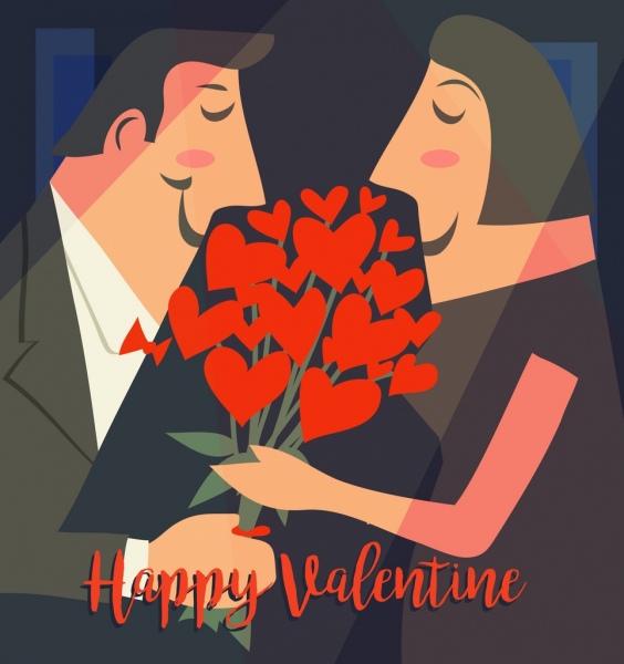 valentines backdrop romantic couple heart flowers icons