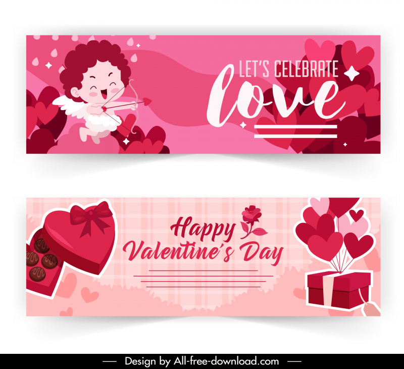 valentines banners templates cute angels hearts presents decor 