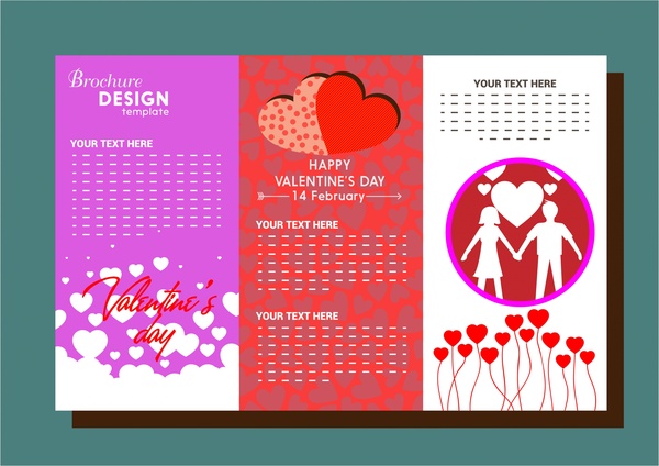 valentines brochure various colorful symbols on trifold style