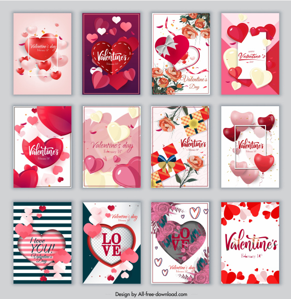 valentines cards templates collection colorful dynamic hearts decor