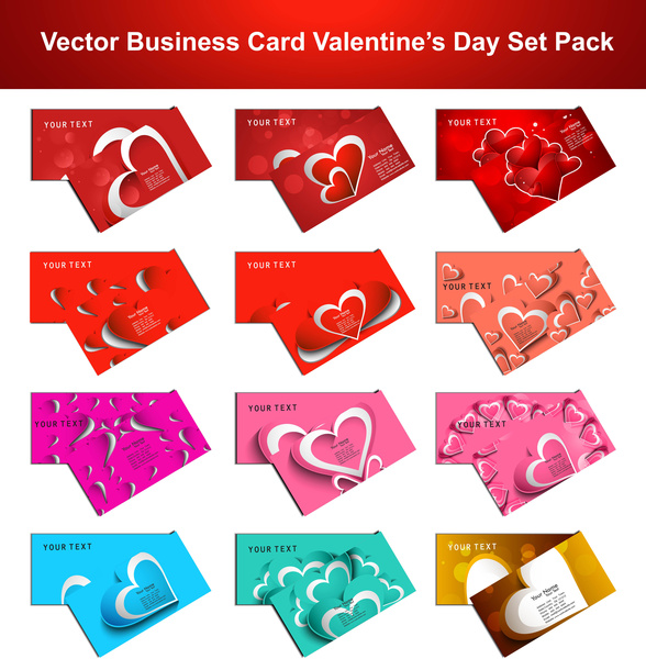 valentines day colorful hearts 12 business card presentation collection set vector