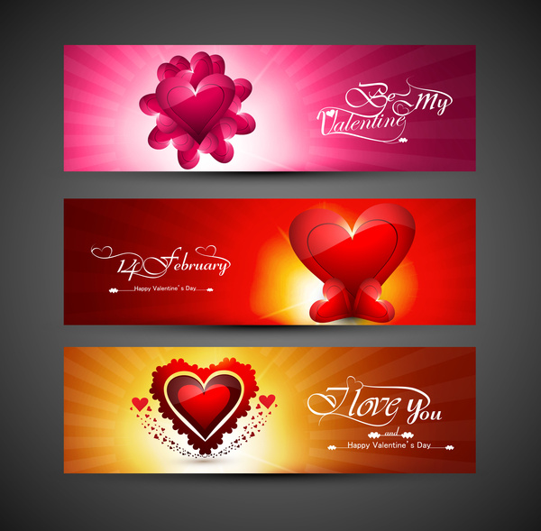 valentines day design red header background hearts set vector illustration