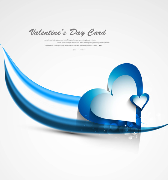 valentines day heart greeting card blue wave colorful white background vector