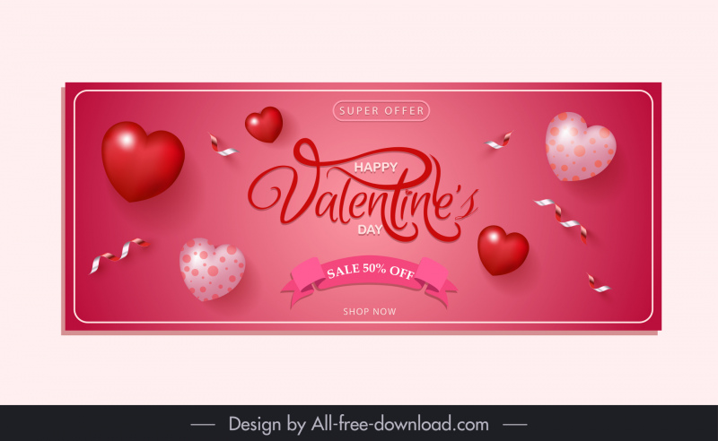 valentines day sale banner template 3d hearts balloons ribbon calligraphy decor
