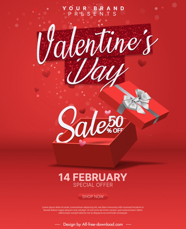 valentines day sale poster dynamic 3d present box