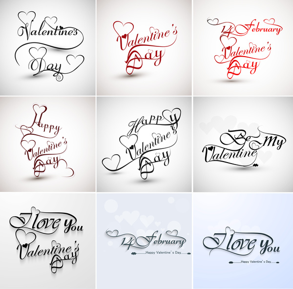 Valentines Hand Lettering Set Collection Love Themed Calligraphic