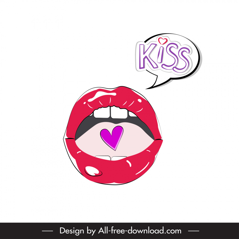 valentines kiss icon flat handdrawn outline