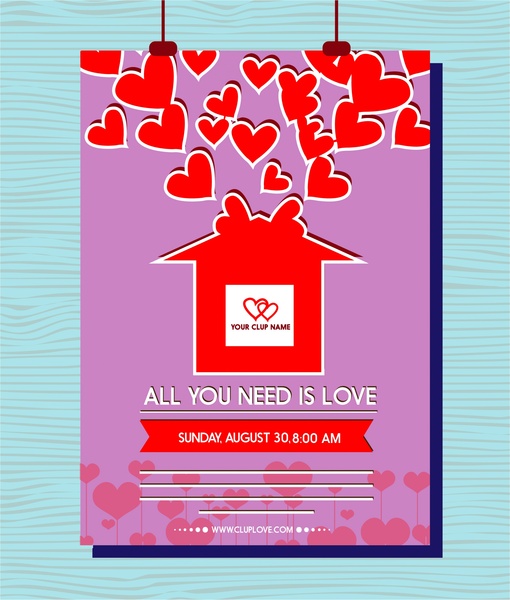 valentines leaflet design hearts decoration on violet background