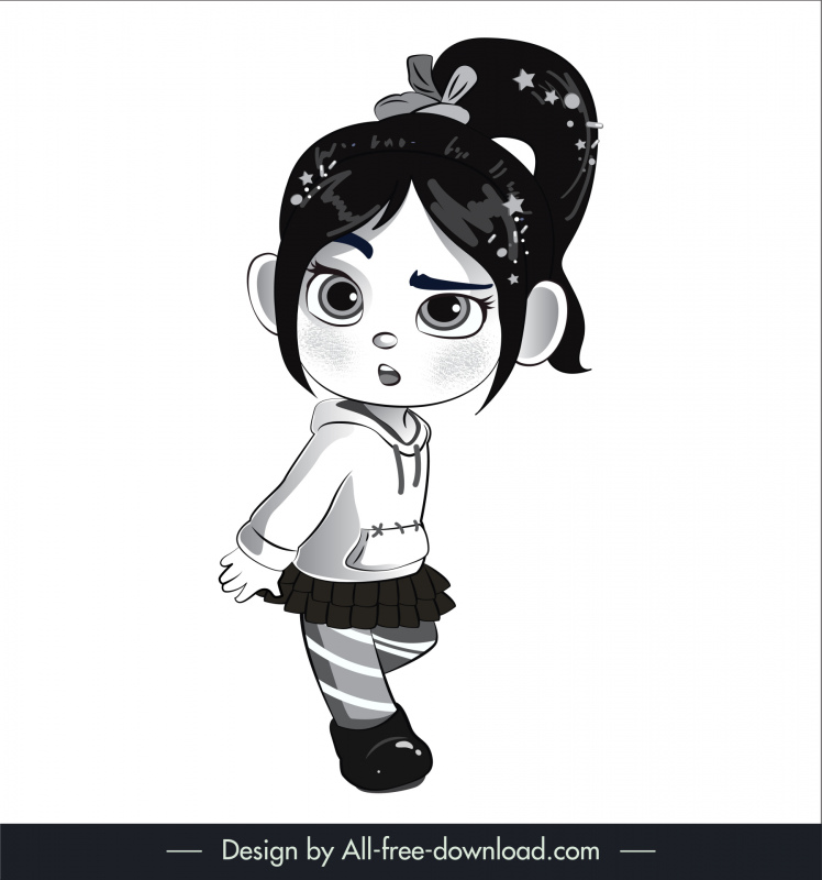 vanellope character  character icon black white handdrawn lineart