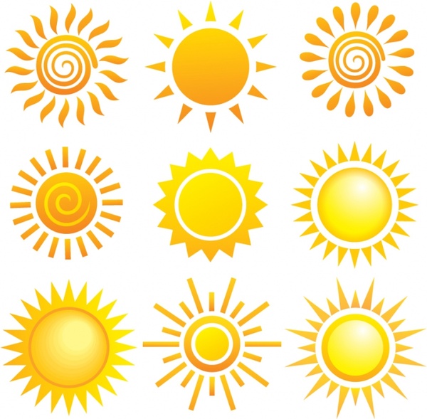 sun icons colored flat simple shapes