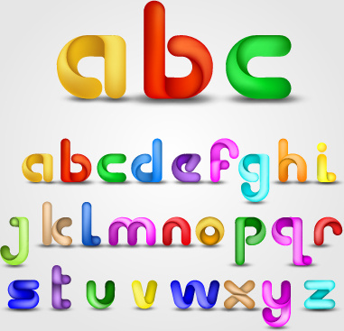 various bright colored alphabet design vector set
