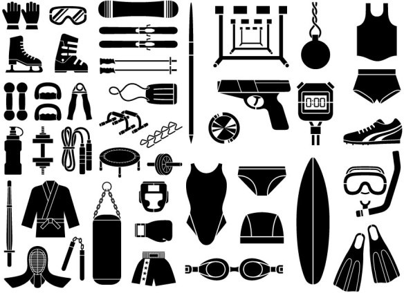Download Various elements of vector silhouette sports equipment ...