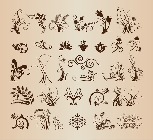 various floral element vector collection