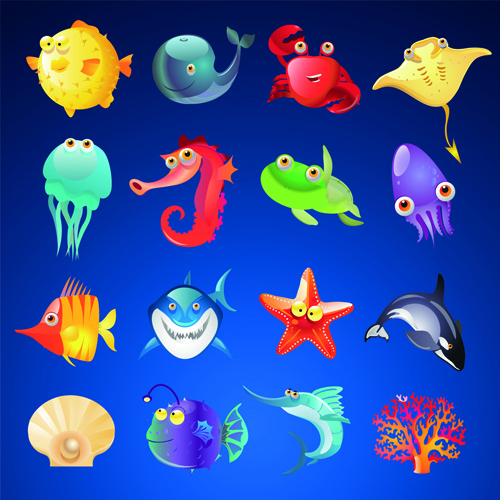 various marine animals realistic vector
