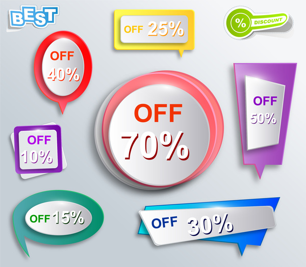 various shapes of 3d sales promotion icons