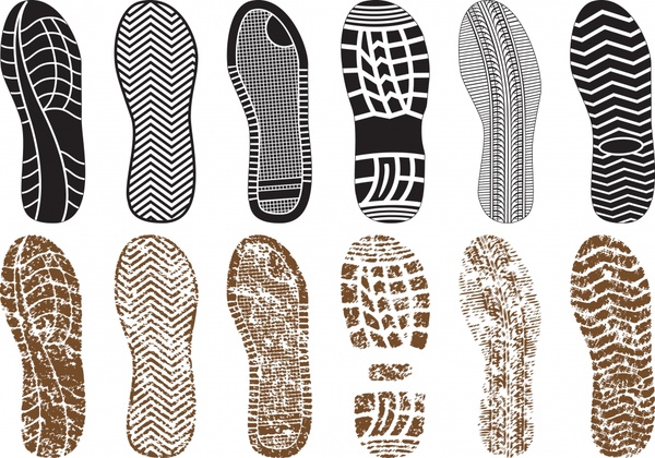 Shoe print icons black white brown flat grunge Free vector in