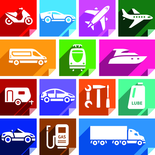 various transport icons set vector