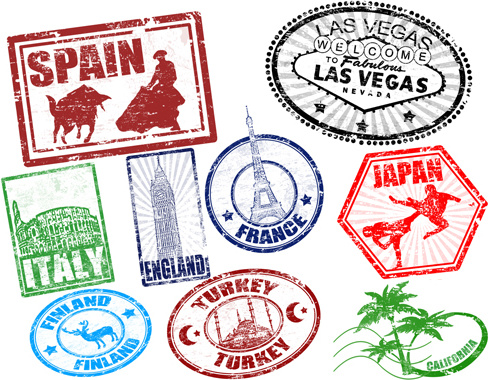 various travel stamps design vector