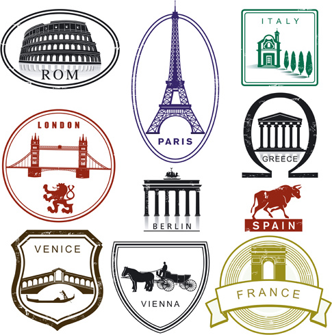various travel stamps design vector