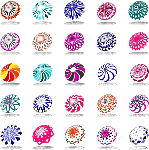 decorative elements collection colorful illusion kaleidoscope shapes