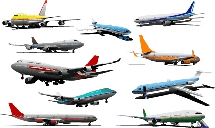 airplanes models collection realistic colored design
