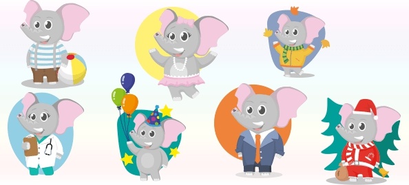 vector baby elephant characters