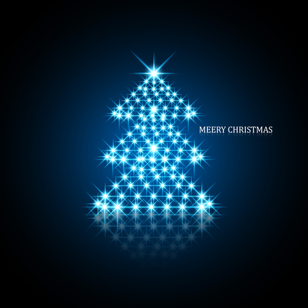 vector background for shiny stars christmas tree reflection blue colorful design illustration