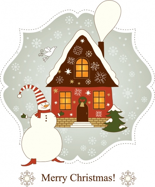 vector beautiful christmas greeting cards houses