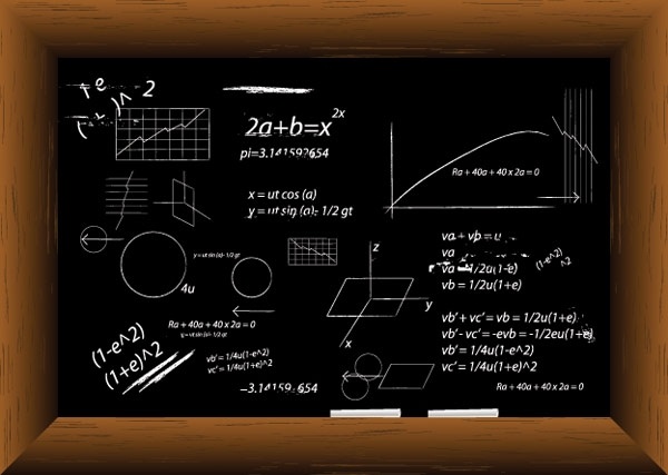 vector blackboard filled with equations