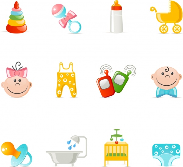 baby design elements colorful toys objects symbols sketch