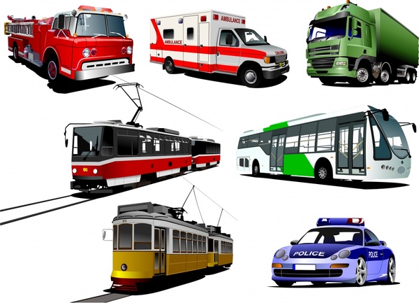 road vehicles icons truck bus car train sketch