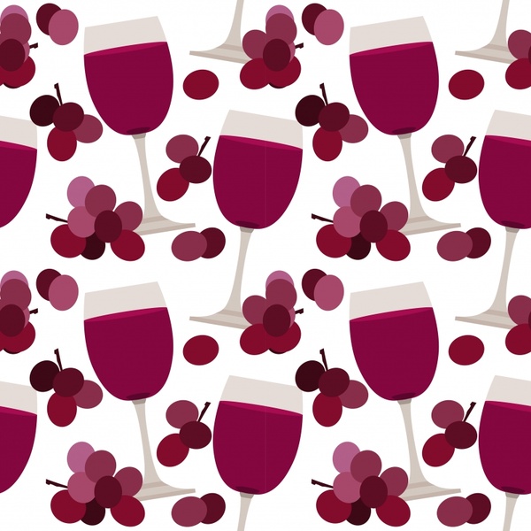 wine pattern colored flat grapes glasses sketch