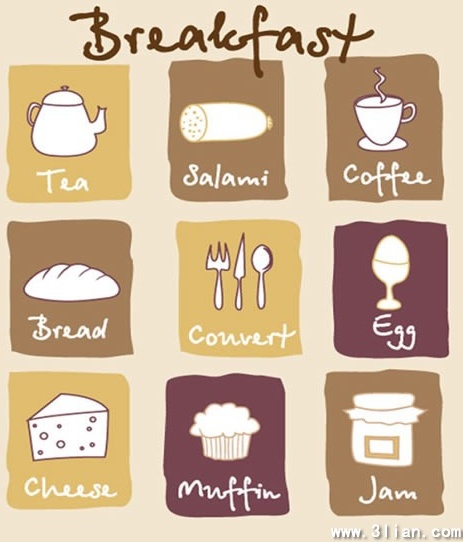 breakfast design elements food drink icons handdrawn sketch