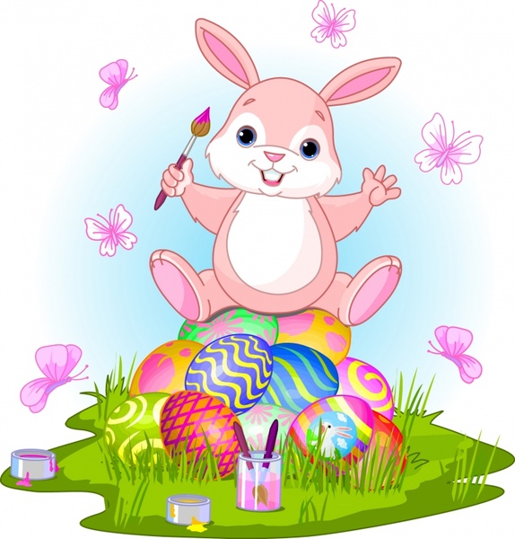easter background joyful bunny decorated eggs cartoon design